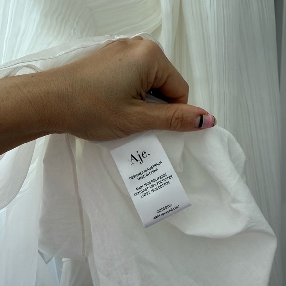 Aje Sculptura Expressive Ruffle Detailed Pleated Organza Maxi Dress White Bridal - Picture 9 of 16